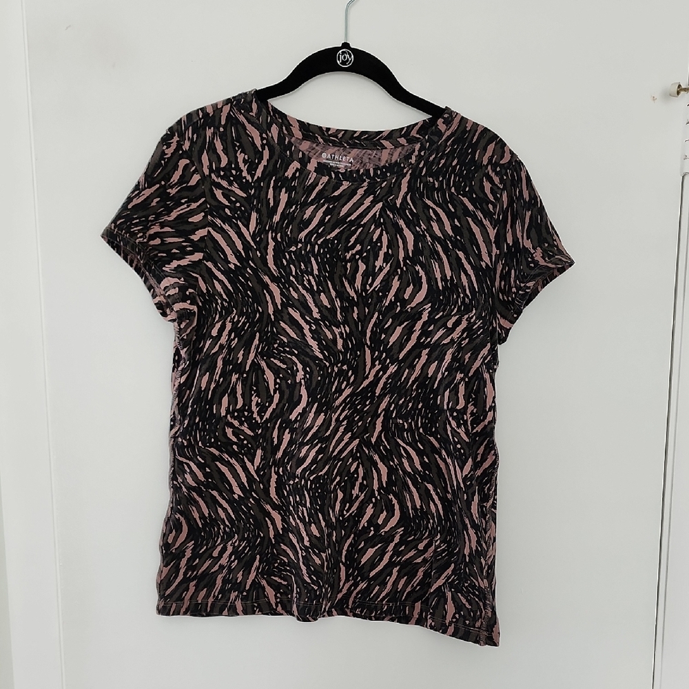 Athleta Pink & Black Pattern Tee